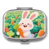 Rabbit and Carrot Pill Box 2 Compartment Small Pill Case,Portable for Pocket Or Purse Pills Organizer Mini Pills Container Holder to Hold Vitamins, Medication, Fish Oil and Supplements view 1