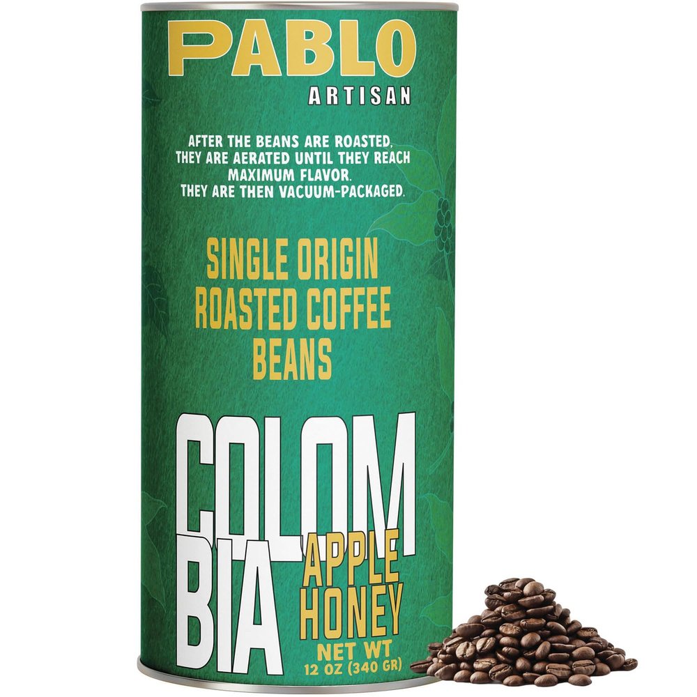 Pablo Artisan Colombia Supremo 18 Single Origin Coffee Beans Medium Light Roast Whole Bean Coffee, 100% Arabica Colombian Espresso Beans, Washed Process, Notes of Apple, Lemon & Honey, 12 oz