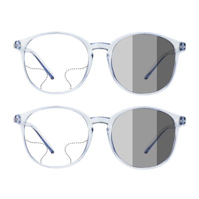 VisionGlobal 2Pairs Portable Progressive Multifocal Glasses, Photochromic Gray Sunglasses for UnisexClear Blue,+0.00/+1.00Magnification