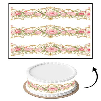 3 pcs Vintage Pink Royal Scroll Border Cake Strips Edible birthday cake strips, cake side borders, Icing Sheets 2.7X11.8