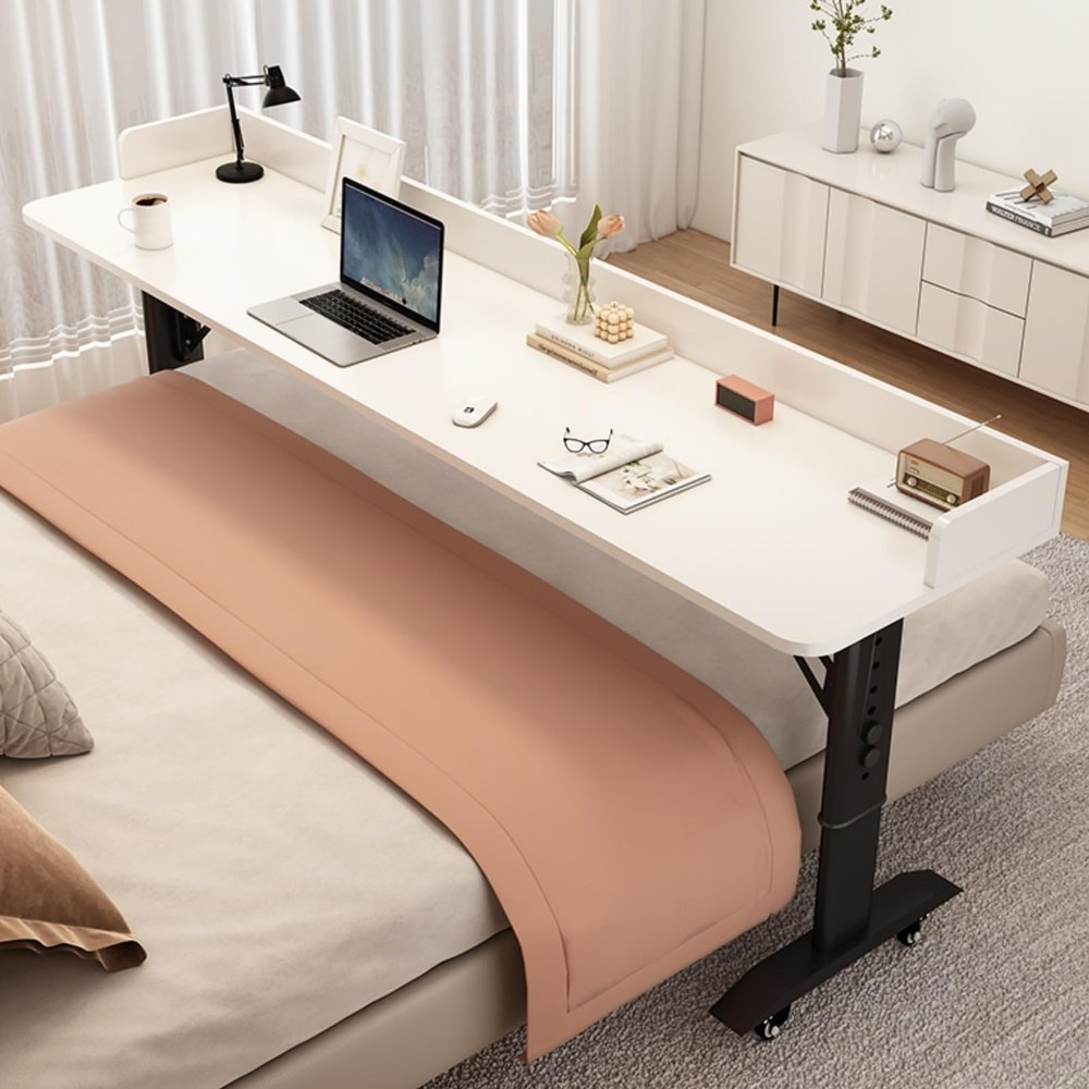 ORNDYDM Adjustable Height Laptop Desk for Bed with Wheels,Rolling Overbed Table Mobile Computer Desk,Standing Desk for Working,Reading, Eating in BedHome Office & Hospital Use