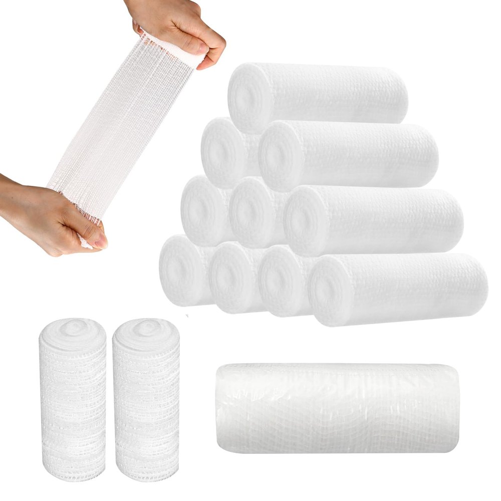 12 Rolls Stretch Gauze Bandages 3" x 2.1yd Gauze Rolled Bandage Tape Cotton Elastic Gauzes for Woulds Injuries and Surgery After Care