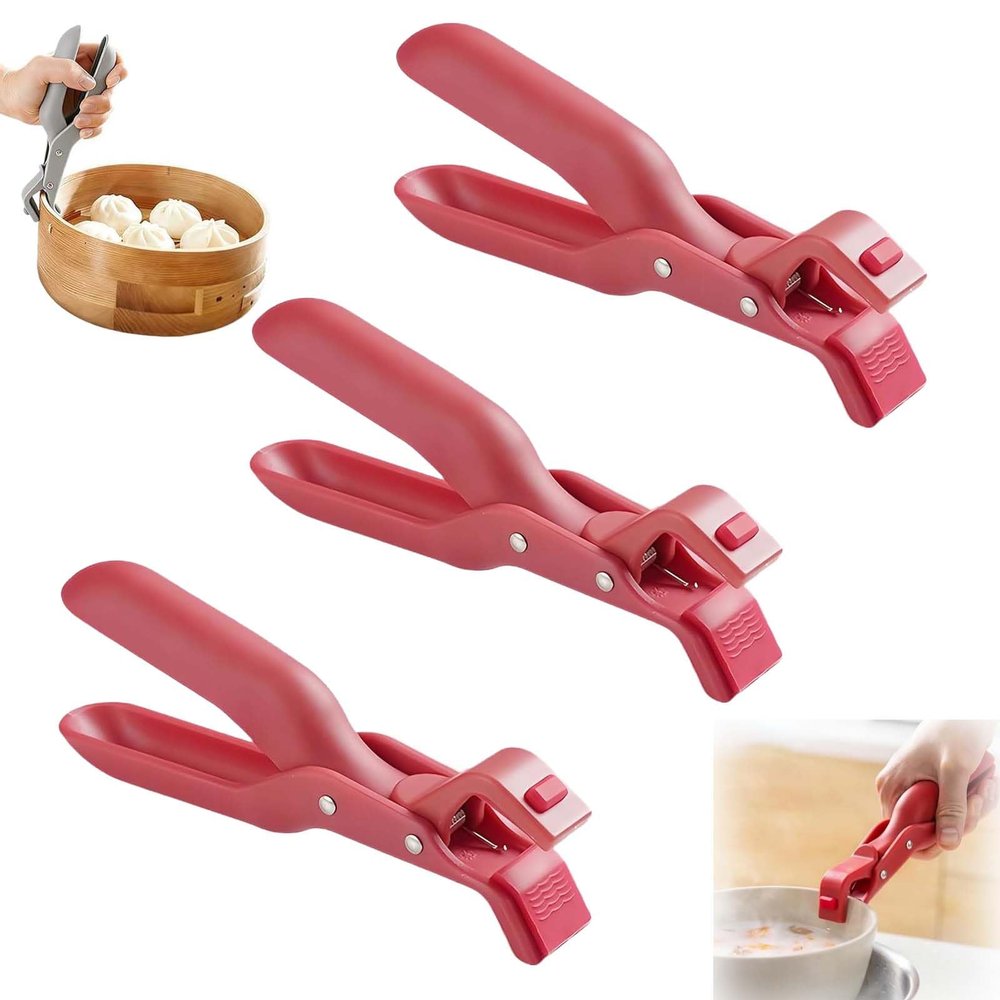 3Pcs Hot Plate Grippers,Anti-Scald Silicone Clip, Multi-Function Kitchen Tool for Pots, Bowls, Plates & Cast Iron Pots