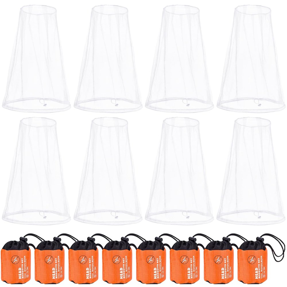 Wholelovein 8 Pack White Mosquito Covers Wearable Head Net Face Mesh Protecting Net Mosquito Fly Insects Bugs