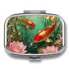 Koi Lotus Pool Pill Box 2 Compartment Small Pill Case,Portable for Pocket Or Purse Pills Organizer Mini Pills Container Holder to Hold Vitamins, Medication, Fish Oil and Supplements view 1