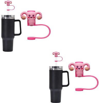 2Pcs Pink uterus Straw Cover for Stanley 40&30 Oz Cup, 10mm Silicone Straw Covers Cap for Stanley Cup Accessories, Cute Straws Topper for Tumblers, Cap Stopper for Reusable Straws Tip Lids