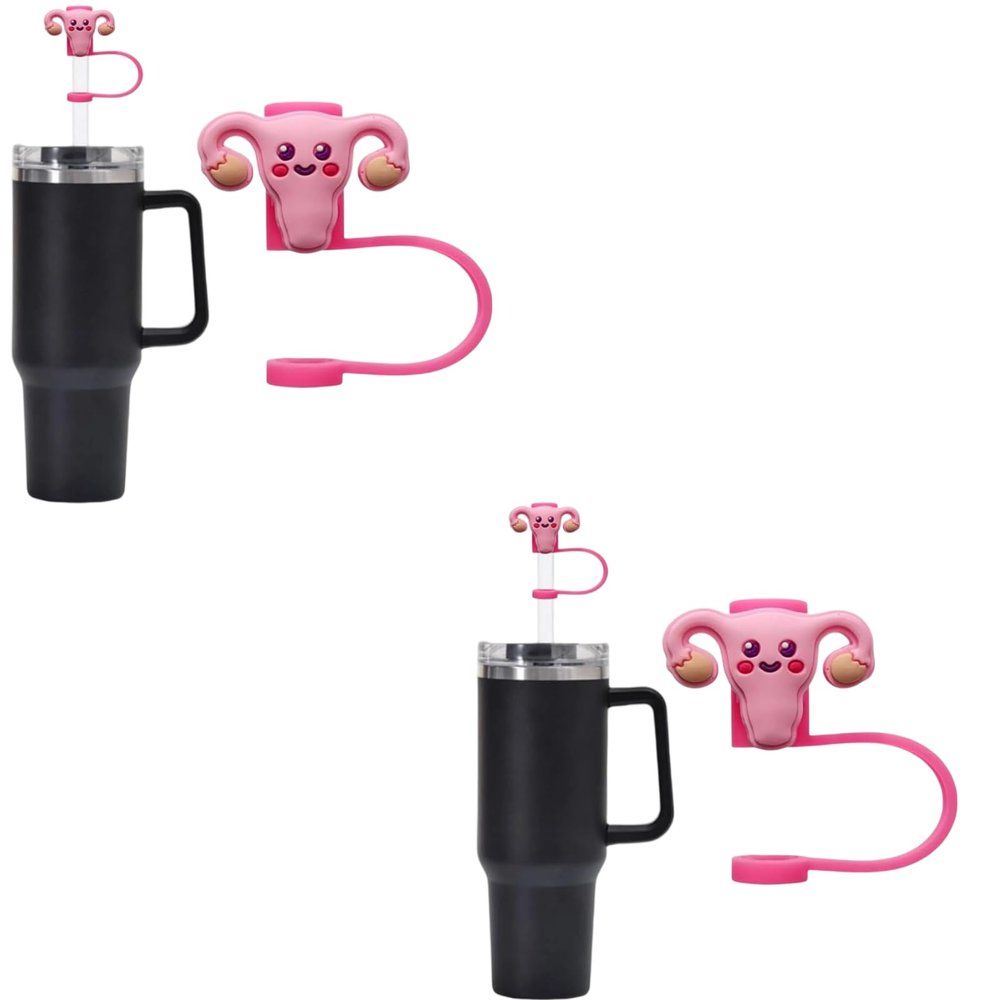 2Pcs Pink uterus Straw Cover for Stanley 40&30 Oz Cup, 10mm Silicone Straw Covers Cap for Stanley Cup Accessories, Cute Straws Topper for Tumblers, Cap Stopper for Reusable Straws Tip Lids