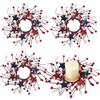 4 Pcs Patriotic Candle Rings Wreaths Red White Blue Star Mixed Berry Wreath Mini 4th of July Kitchen Cabinet Wreaths 4 inch Center Candle for Pillar Independence Day Veterans Day Memorial Day Decor view 1