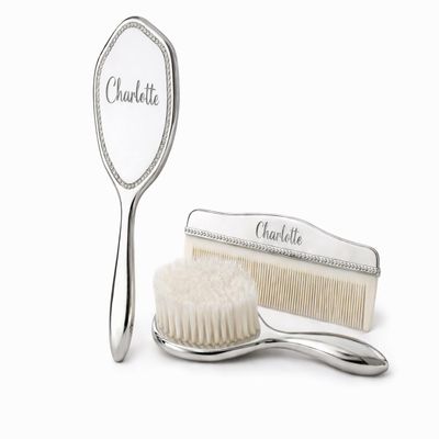 Personalized Silver Baby Brush Set Christening or Baptism Gift