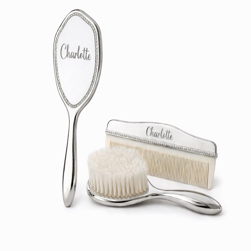 Personalized Silver Baby Brush Set Christening or Baptism Gift