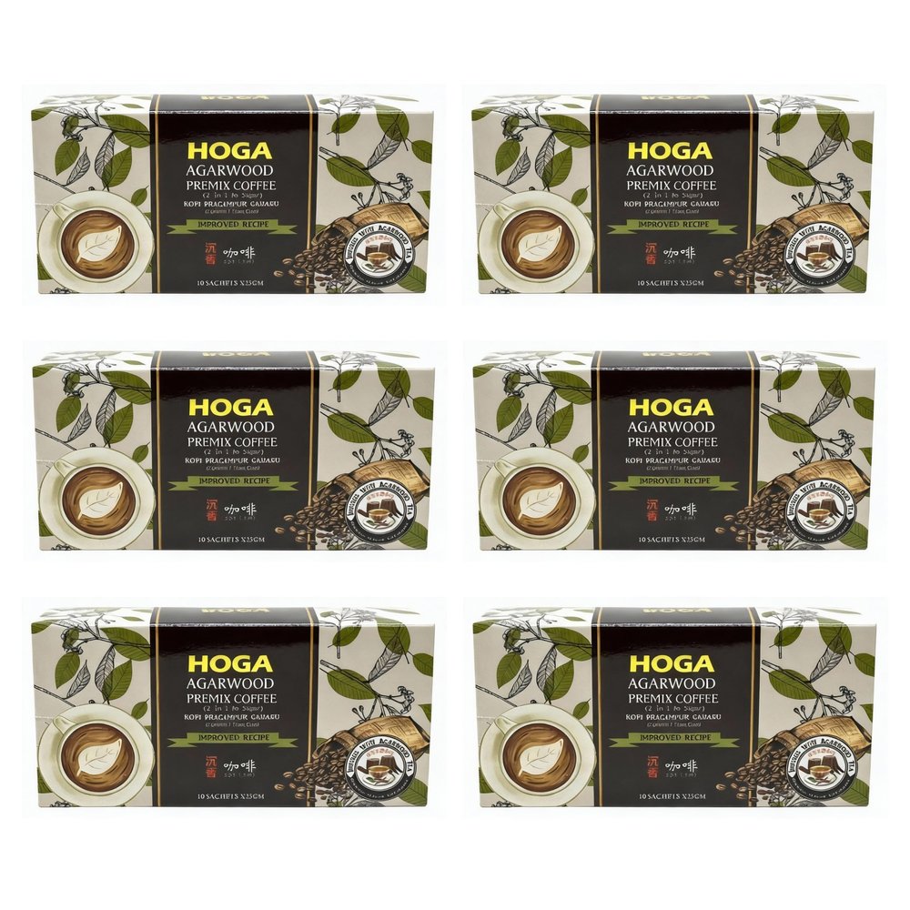 HOGA 2-in-1 Agarwood Coffee - 10 Sachets (25g) - Oud Aloeswood Eaglewood Healthy Instant Coffee (6 Boxes)
