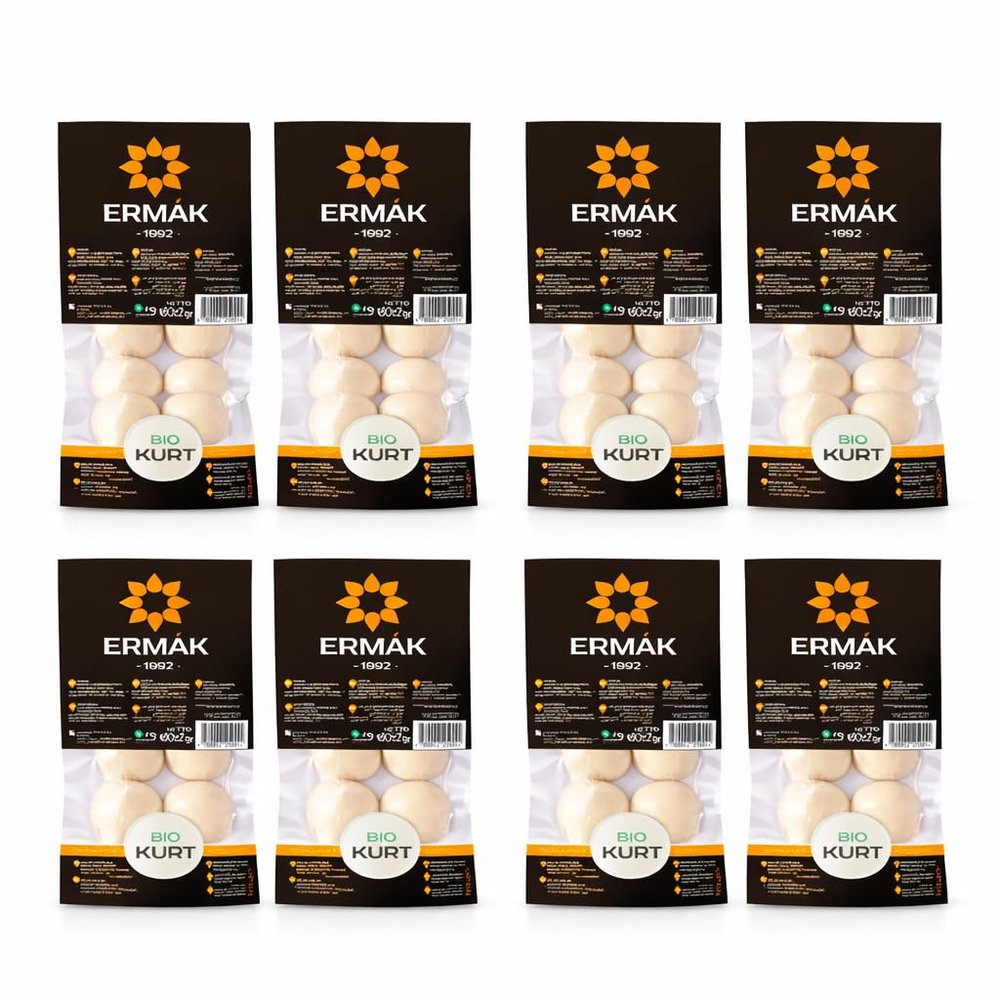 ERMAK Bio Kurt Classic 60 g 8 PACK, Traditional Uzbek taste, Qurut Kashk Kishk, includes Reusable Ziplock Storage Bag, Unipromax Bundle