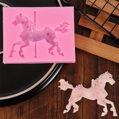 Fydun 3D Carousel Horse, Fondant for Cake Deco Ion Chocolate Bakeware Silicone Deco Ing Shaping DIY Baking Pink Topper Ions (Pink)