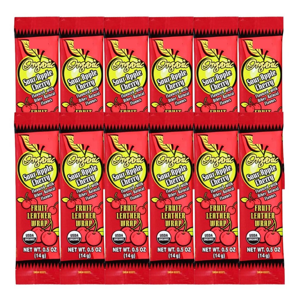 Organic Sour Apple Cherry Fruit Leather Wrap - 12 PACK (Sour Apple Cherry)