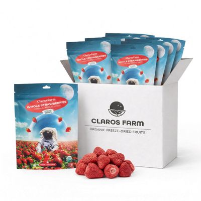 Claros Farm Organic Whole Freeze-Dried Strawberries (10 x 30g Pack) Healthy Freeze Dried Food Gluten-Free, Vegan, Organic Fruit Snacks for Office, School, or Home
