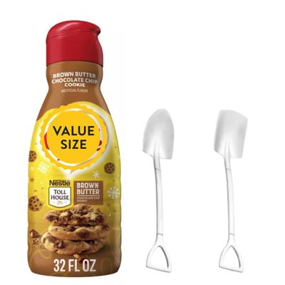 Premium Liquid Coffee Creamer, 32 fl oz Liquid Non-Dairy Creamer for Coffee with Dumbass Coffee Mini Metal Shovel Spoons (Brown Butter Chocolate Chip Cookie) Shovel Spoons