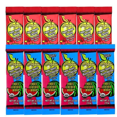 Organic Sour Apple Cherry & Sour Apple Watermelon Fruit Leather Wraps 0.5 oz (14g) - 12 PACK (6 of each flavor) Fruit Leather Wrap - (Variety Sour Flavors)