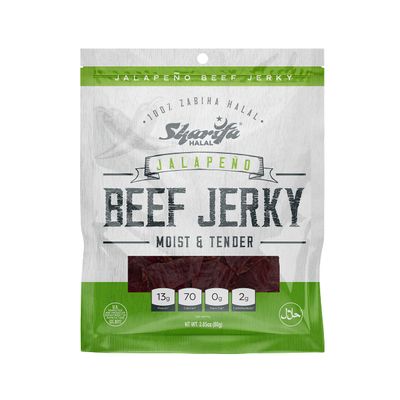 BEEF JERKY ORIGINAL (JALAPENO) (5 Pack) Each Bag 2.85 oz Great Everyday Halal Jerky Beef Meat Snack, 100% Real Zabiha Halal Beef, 13g of Protein, 70 Calories, 0g Trans Fat, & 2g of Carbohydrates