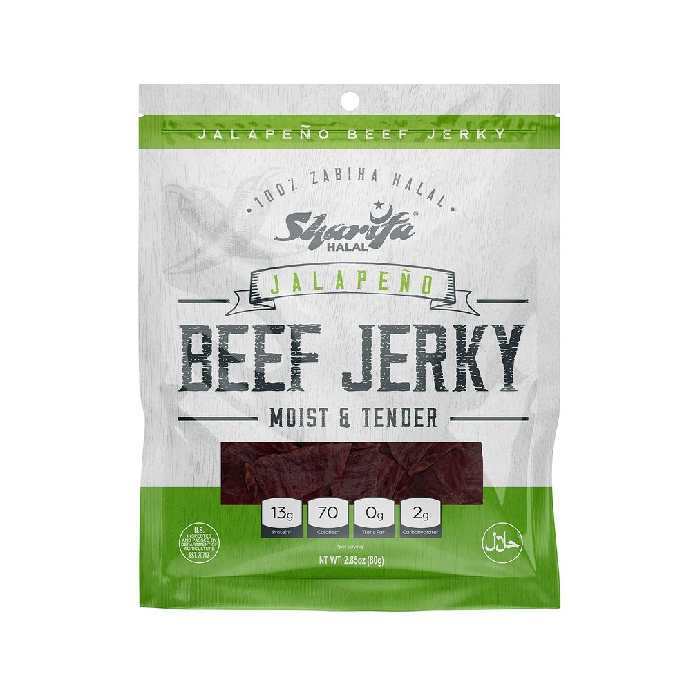 BEEF JERKY ORIGINAL (JALAPENO) (5 Pack) Each Bag 2.85 oz Great Everyday Halal Jerky Beef Meat Snack, 100% Real Zabiha Halal Beef, 13g of Protein, 70 Calories, 0g Trans Fat, & 2g of Carbohydrates