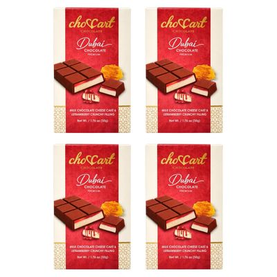 choccart Assorted Dubai Chocolate Bars 4 Pack Bundle | Premium Milk Chocolate Variety Pack | Mango, Pistachio, Strawberry & Tiramisu | 4 x 20g | Made in UAE (Strawberry)