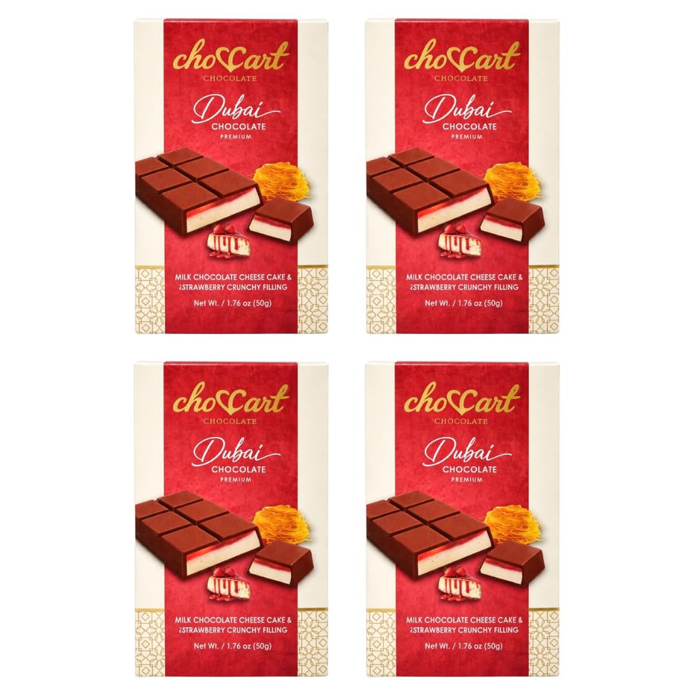 choccart Assorted Dubai Chocolate Bars 4 Pack Bundle | Premium Milk Chocolate Variety Pack | Mango, Pistachio, Strawberry & Tiramisu | 4 x 20g | Made in UAE (Strawberry)