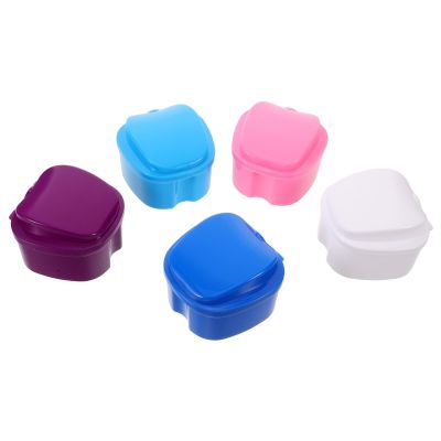 HONITANO 5pcs Denture Bath Case: Plastic Denture Case with Strainer Basket - Portable Retainer Storage Box For Travel Cleaning And Soaking Teeth