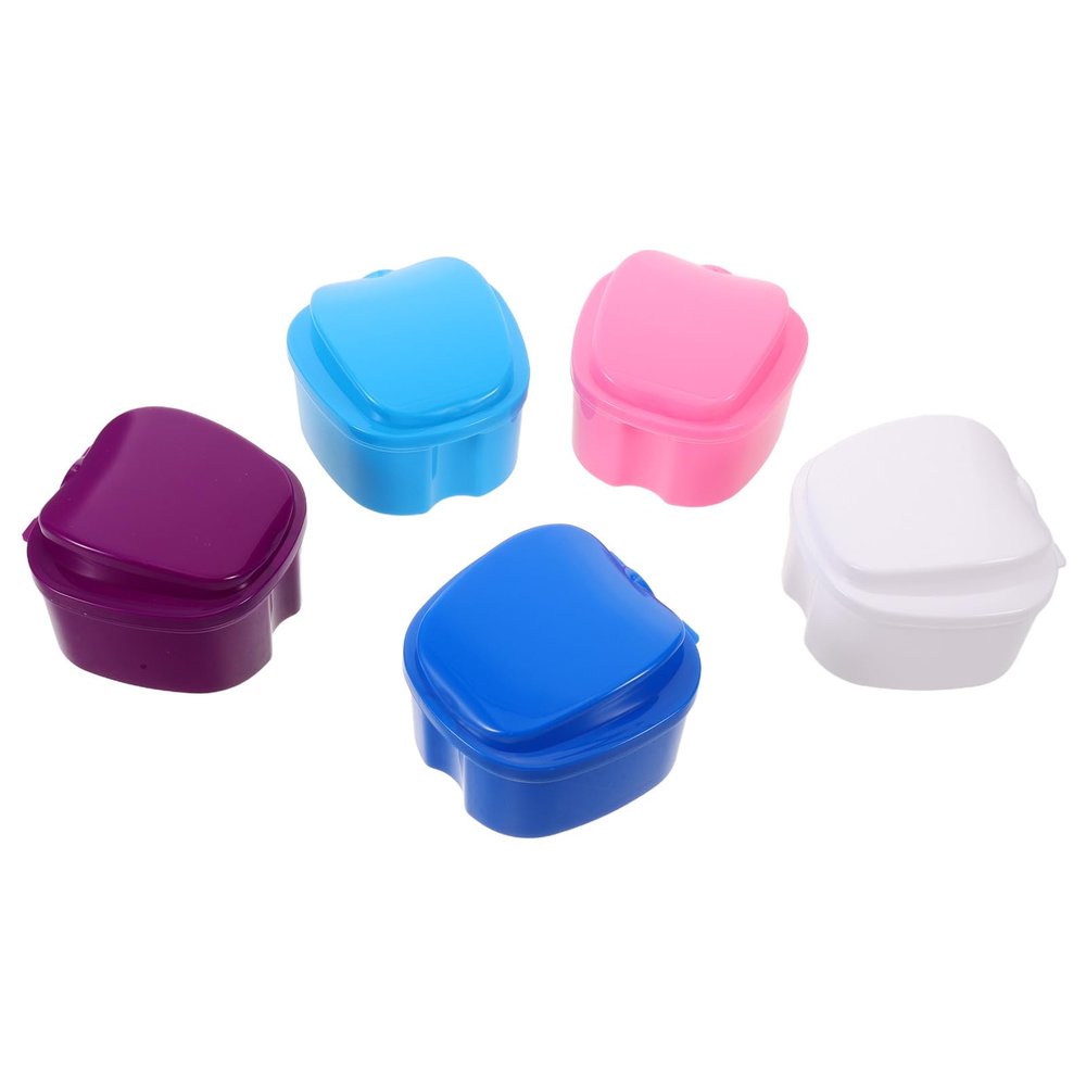 HONITANO 5pcs Denture Bath Case: Plastic Denture Case with Strainer Basket - Portable Retainer Storage Box For Travel Cleaning And Soaking Teeth