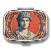 Ancient Rome Stamped Pill Box 2 Compartments Portable Travel Pill Case Mini Medicine Organizer for Pocket Purse Metal Waterproof Medicine Container Holder Vitamin Fish Oil view 1