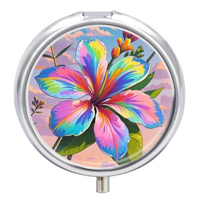 Eye-catching Hawaiian Flowers Pill Box Case with 3 Individual Compartments Compact Portable Medication Management Mini Small Pill Organizer for Vitamins Medication Fish Oil Supplements