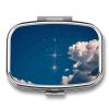 Navy Blue and Stars Pill Box 2 Compartments Portable Travel Pill Case Mini Medicine Organizer for Pocket Purse Metal Waterproof Medicine Container Holder Vitamin Fish Oil view 1
