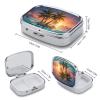 Sunrise Palm Tree Island Pill Box 2 Compartments Portable Travel Pill Case Mini Medicine Organizer for Pocket Purse Metal Waterproof Medicine Container Holder Vitamin Fish Oil view 2