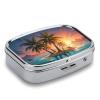 Sunrise Palm Tree Island Pill Box 2 Compartments Portable Travel Pill Case Mini Medicine Organizer for Pocket Purse Metal Waterproof Medicine Container Holder Vitamin Fish Oil view 4