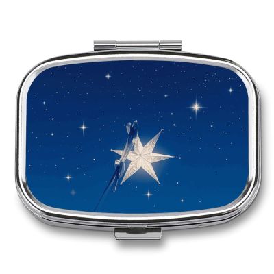 Navy Blue and Star Pill Box 2 Compartments Portable Travel Pill Case Mini Medicine Organizer for Pocket Purse Metal Waterproof Medicine Container Holder Vitamin Fish Oil