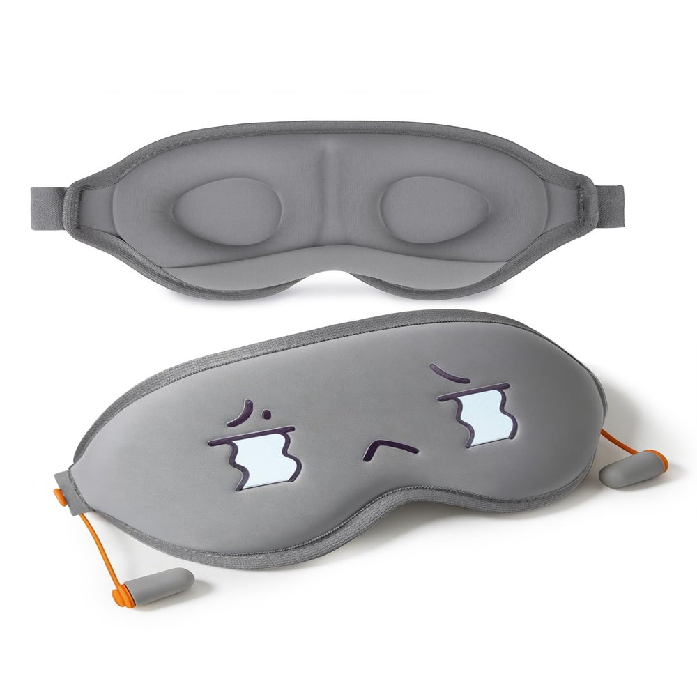 Vettres 3D Blackout Sleep Mask with Ear Plugs Adjustable Soft Travel Eye Mask for Airplane & Night Sleeping Grey