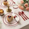 cheerserve 350pcs Plastic Dinnerware Set,Clear and Red Disposable Plastic Plates for 50 Guests Include 100 Plastic Plates,150 Plastic Silverware Set,50 Cups and 50 Pre Rolled Napkins for Party,Wedding view 2