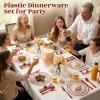 cheerserve 350pcs Plastic Dinnerware Set,Clear and Red Disposable Plastic Plates for 50 Guests Include 100 Plastic Plates,150 Plastic Silverware Set,50 Cups and 50 Pre Rolled Napkins for Party,Wedding view 4