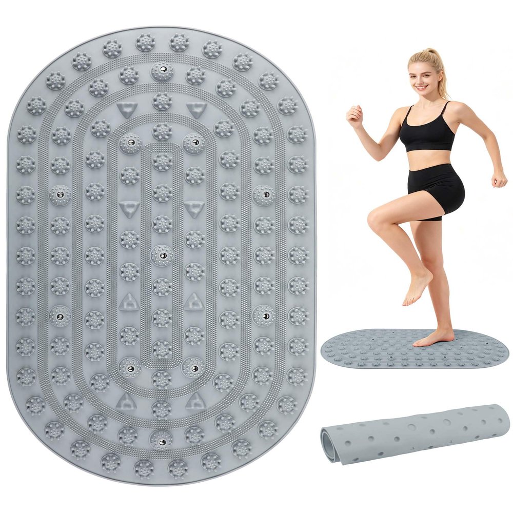 EaTubano Acupressure Foot Massage Mat - Portable Foldable Foot Massager Mat for Bathroom, Yoga, Outdoor Games, Office Standing Desk Pad, Relieve Foot Pain, Anti-Slip, 30 x 18 inch (Grey)