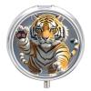 Tiger Head with Raised Paws Pill Box Case with 3 Individual Compartments Compact Portable Medication Management Mini Small Pill Organizer for Vitamins Medication Fish Oil Supplements view 1