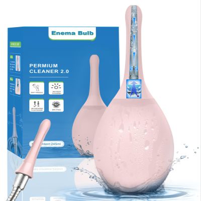 Anal Douche for Men & Women - 245ml Anti Back-Flow Enema Kit with 7-Hole Nozzle Fits Shower Hose, Reusable Bulb (Pink)