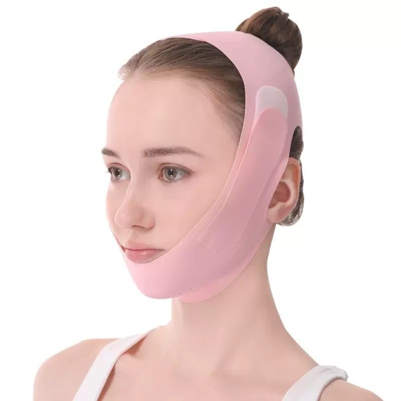 2-in-1 Sleep Tool: Collagen Face Sculpt Wrap & Anti Snoring Chin Strap, Breathable Jawline Firming & Snore Stopper for Night Use, Washable Skin-Friendly Dual-Function Device (Pink)