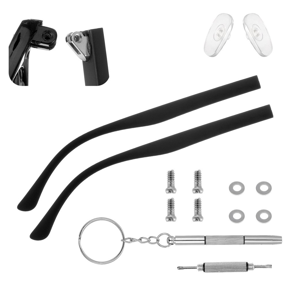 1 Pair Glasses Repair Kit with Screws, Universal Glasses Arm Replacement, Eyeglasses Arms Legs Replacement Accessories with Screws Washers Screwdrivers Nose Pads(Black)