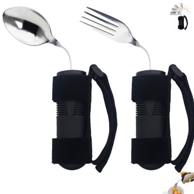 2 Pcs Adaptive Utensils Set with Spoon and Fork, 3.7 oz Weighted Adaptive Utensils for Hand Tremors & Parkinson's & Weak Hand Grip with Non-Slip Grip,90 Angled Weighted Silverware for Arthritis