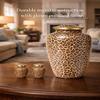 Leopard Print Cremation Urn for Human Ashes 200lbs Adult Funeral Urn with 2 Keepsake Urns - Secure Lid, Decorative Large Memorial Urn Set for Home Display Included Valvet Bag view 3