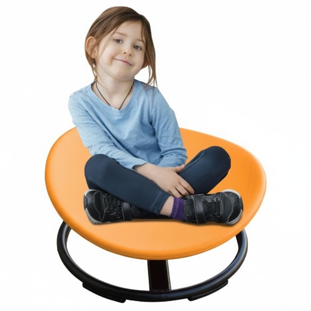25" W Sensory Spinning Chair for Autistic Kids with Non-slip Feet, Kids Sensory Swivel Chair with Ball Bearings for Vestibular Training, ADHD Sensory Toy with Thickened Edges for Playroom Home,Orange