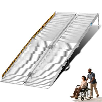 6FT Folding Wheelchair Ramp, Heavy Duty 600 lbs Capacity Aluminum Handicap Ramp for Cars, Stairs, Entry, Doorways & Home Steps with Non-Slip Surface Threshold Ramps, Silvery