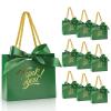 EQOREIIN Small Gift Bags, 100 Pack 4.5x1.8x3.9 Inches Mini Thank You Bags Green Kraft Paper Gift Bag with Bow Ribbon, Small Candy Bags Bulk for Party Favors Birthday Wedding Baby Shower (Green) view 1