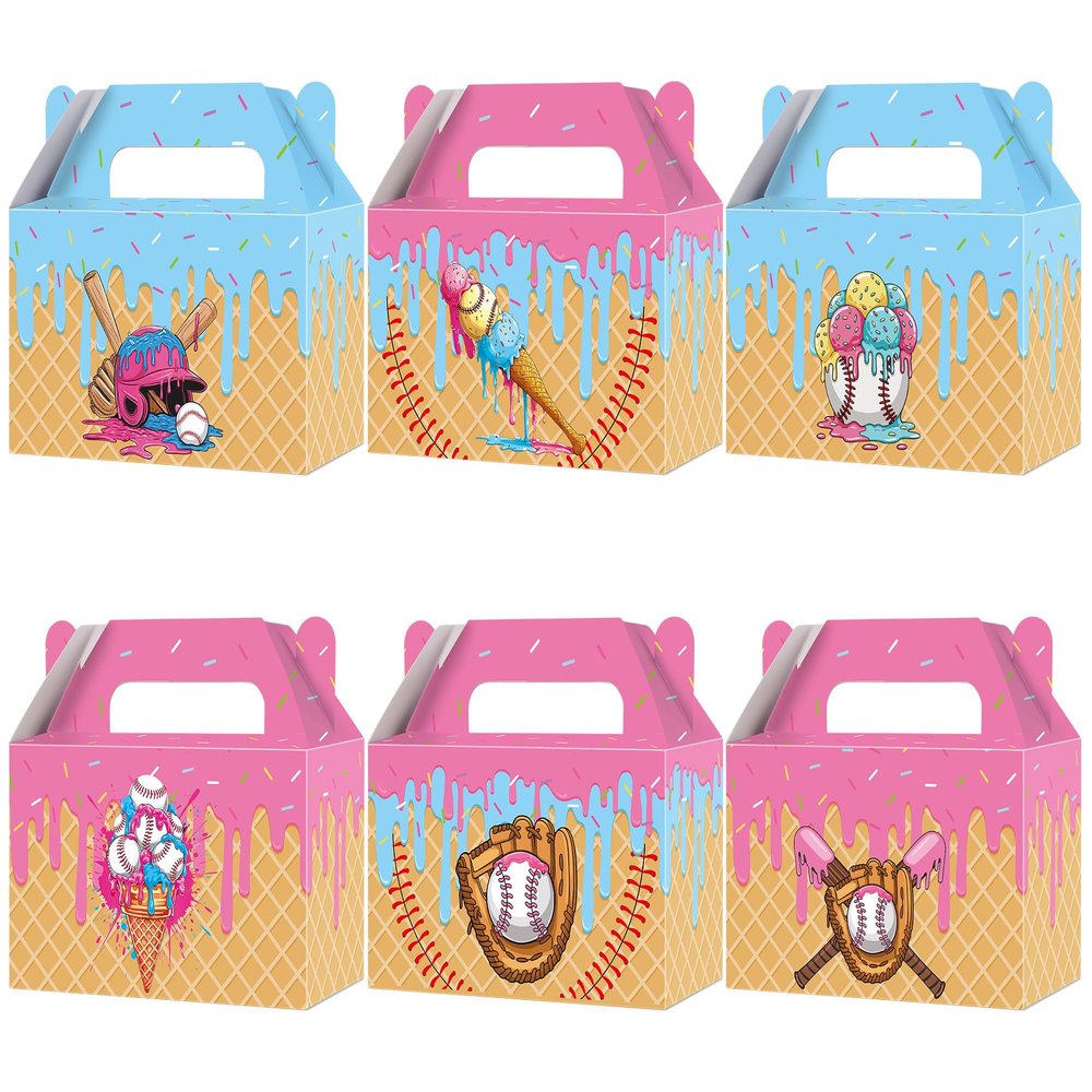 12 Pcs Ice Cream Drip Baseball Birthday Party Supplies Baseball Ice Cream Drip Party Treat Boxes Sport Theme Gift Box Summer Decorations for Team Gift Sport Birthday Baby Shower Parties Favors