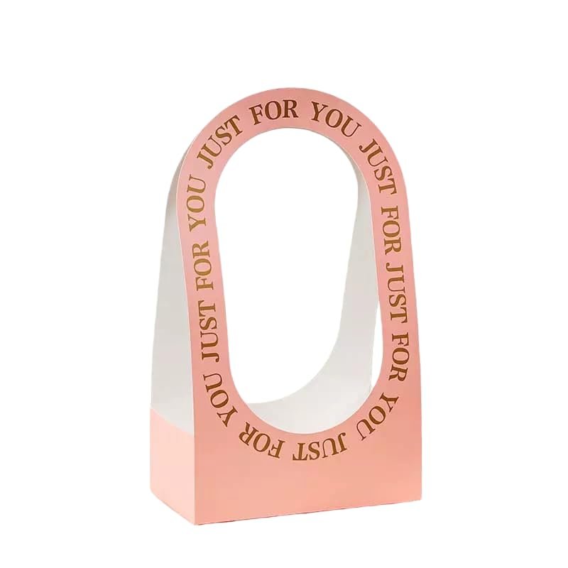 10Pcs Cardboard Flower Box with Handle Floral Gift Boxes with Handles Portable Bouquet Packaging for Florist (Light Pink)