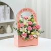 10Pcs Cardboard Flower Box with Handle Floral Gift Boxes with Handles Portable Bouquet Packaging for Florist (Light Pink) view 2