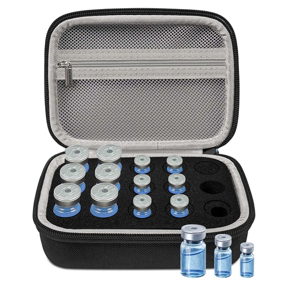 3/5/10ML Peptide Case 15-Slot Peptide Organizer with Mesh Pocket, Fits 3ml 5ml and 10ml Vials Bottles, Peptide Storage Case for Fridge (Bag Only)